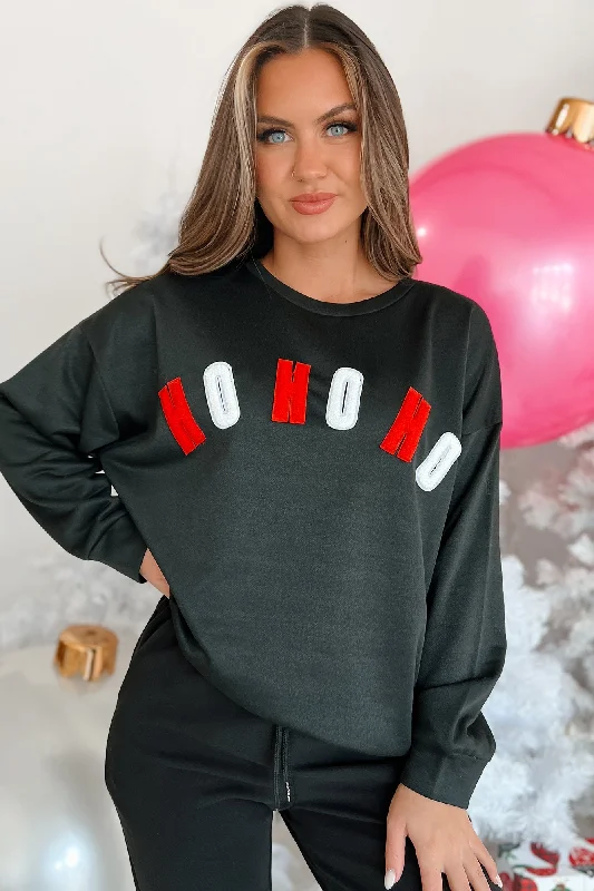 Online Only Santas Says Letter Patch Holiday Top (Black)