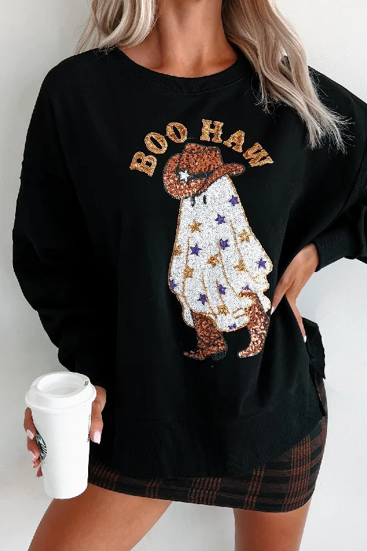 Factory Direct Sale Southern Ghosts Oversized Sequin Graphic Top (Black)