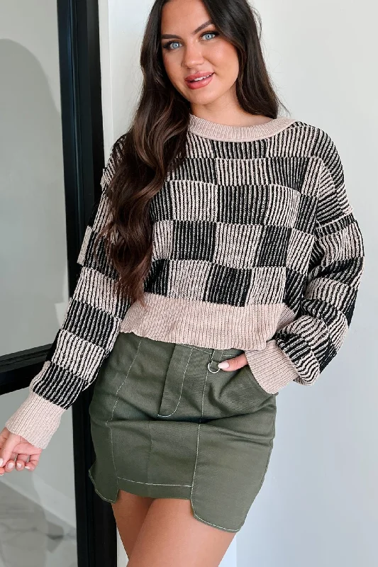 Price Smash Strategic Game Play Checker Print Sweater (Beige/Black)