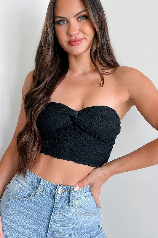 Final Clearance Tampa Nights Twist-Knot Textured Tube Top (Black)
