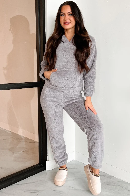 Big Savings DOORBUSTER Totally Lovable Teddy Bear Ear Sherpa Lounge Set (Taro Grey)