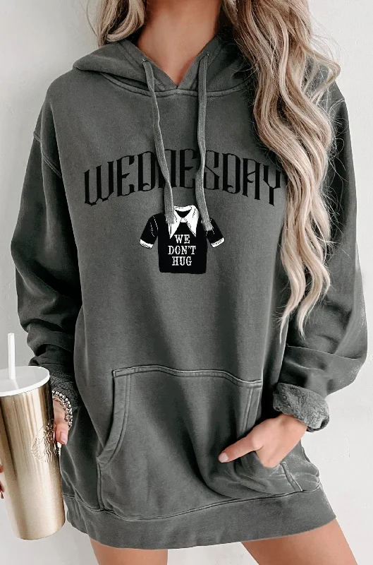 Quick Sale "We Don't Hug" Vintage Wash Graphic Hoodie (Black) - Print On Demand