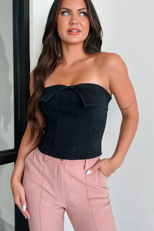 Super Bargain We're Not Meant To Be Strapless Denim Top (Black)