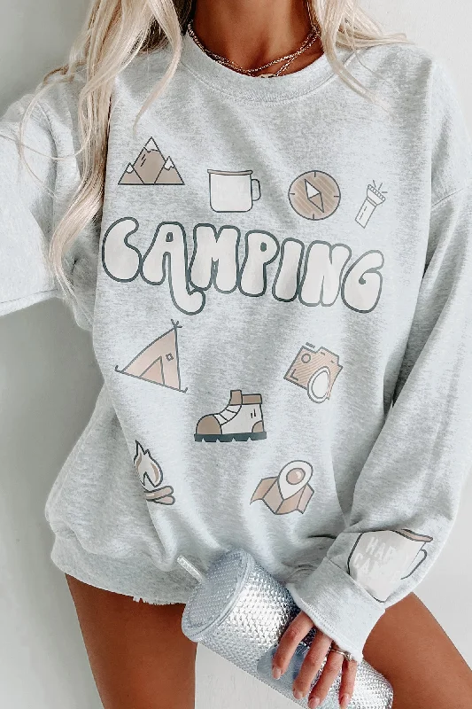 Savings Galore What A "Happy Camper" Graphic Crewneck (Ash Grey) - Print On Demand