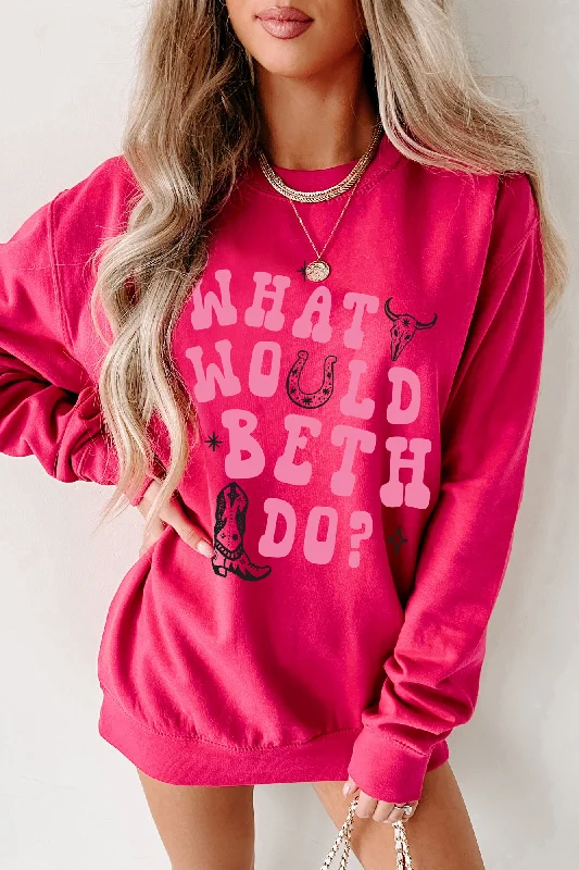 Deal Mania "What Would Beth Do" Graphic Crewneck (Hot Pink/Light Pink) - Print On Demand