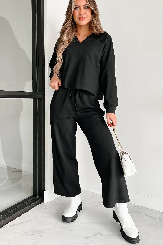 Final Clearance Working From Home Two-Piece Loungewear Set (Black)