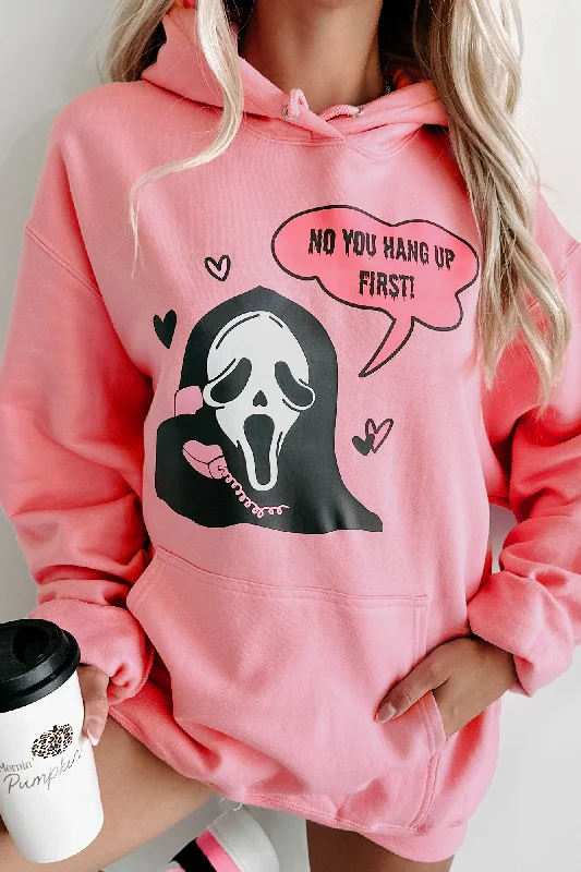 Super Bargain "You Hang Up First" Graphic Hoodie (Candy Pink) - Print on Demand